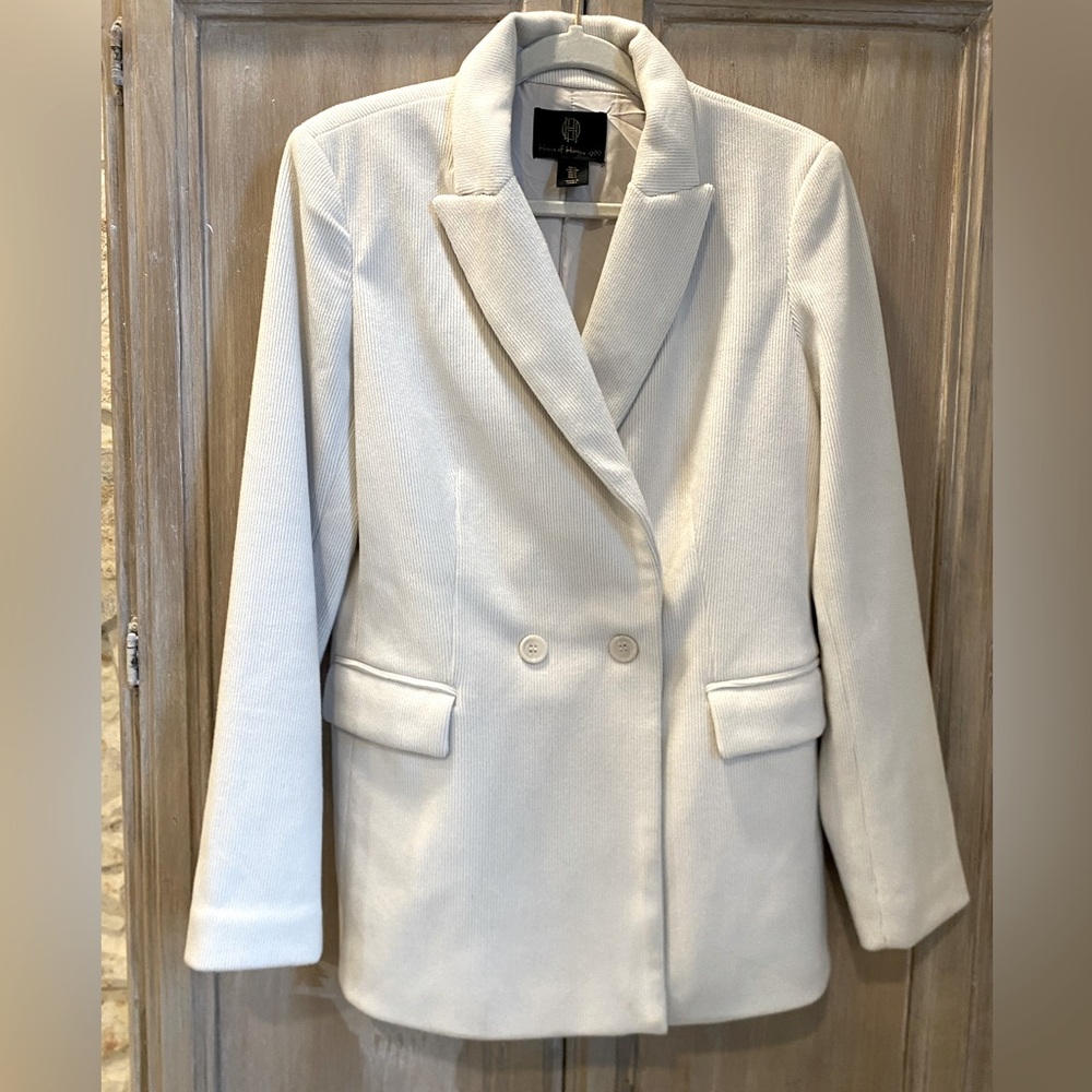 🔴House of Harlow 1960 ivory cream tailored corduroy double breasted size small